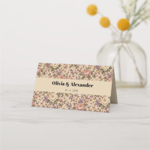 Vintage Botanical Rose Garden & Butterfly Pattern Place Card