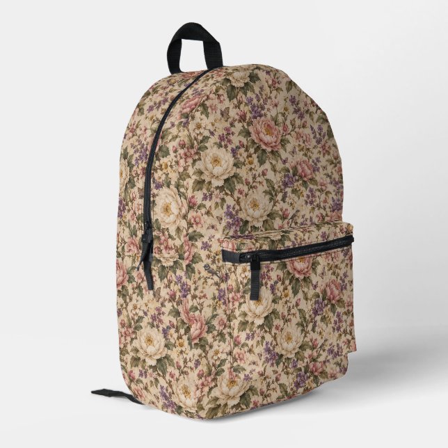 Vintage Botanical Rose Garden & Butterfly Pattern  Printed Backpack (Back Corner Left)