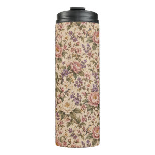 Vintage Botanical Rose Garden & Butterfly Pattern Thermal Tumbler