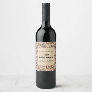 Vintage Botanical Rose Garden & Butterfly Pattern Wine Label