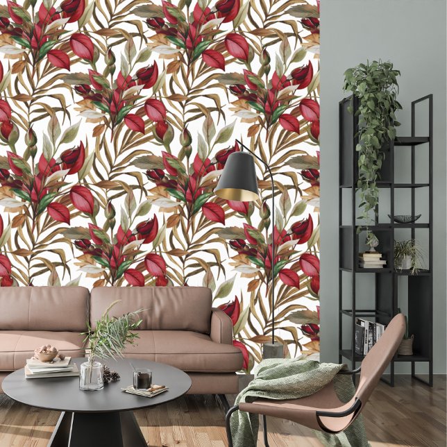 Vintage Botanical Roses And Palm Leaves White Wallpaper (Creator Uploaded)