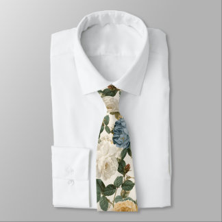 Vintage Botanical Roses On Cream  Tie