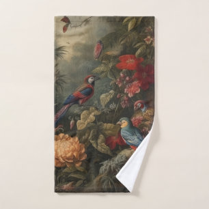 Vintage botanical scene birds flowers in paradise bath towel set