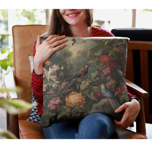 Vintage botanical scene birds flowers in paradise cushion