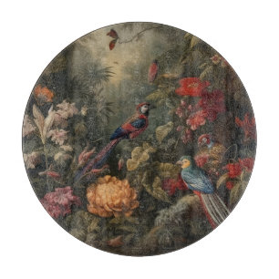 Vintage botanical scene birds flowers in paradise cutting board