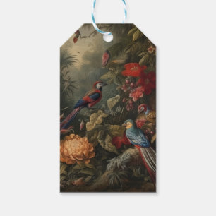 Vintage botanical scene birds flowers in paradise gift tags