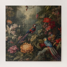Vintage botanical scene birds flowers in paradise