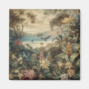 Vintage botanical scene birds flowers in paradise magnet