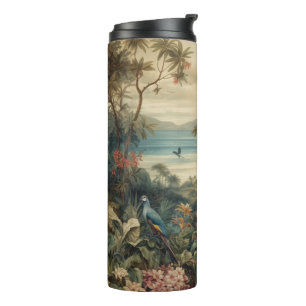 Vintage botanical scene birds flowers in paradise thermal tumbler