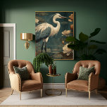 Vintage botanical scene blue crane and lotus too canvas print<br><div class="desc">vintage painting of a botanical scene with a blue crane surrounded by white lotus flowers</div>