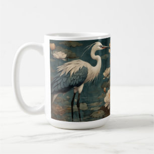 Vintage botanical scene blue crane and lotus too coffee mug