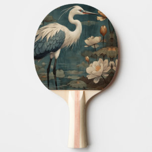 Vintage botanical scene blue crane and lotus too ping pong paddle