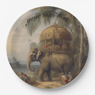 Vintage botanical scene elephant customisable paper plate