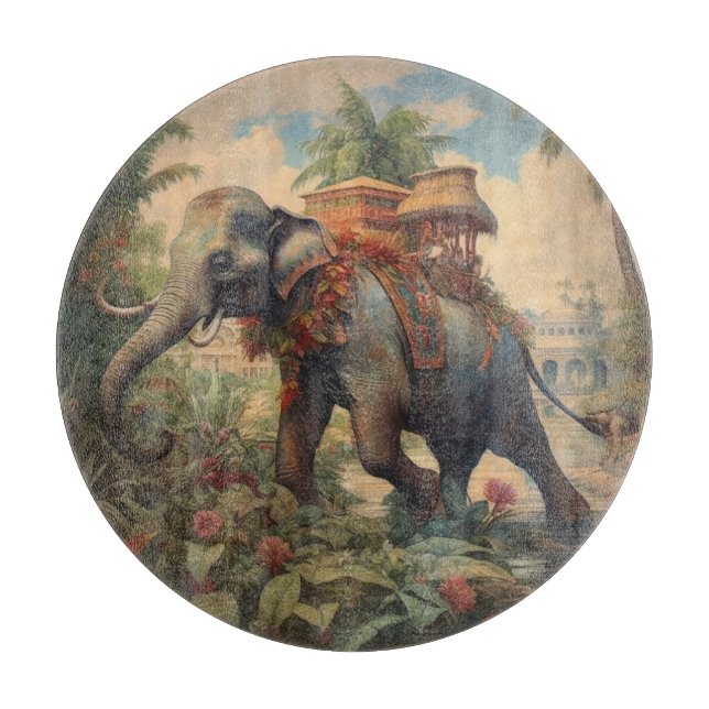 Vintage botanical scene elephant with howdah   cutting board (Front)