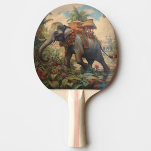Vintage botanical scene elephant with howdah ping pong paddle