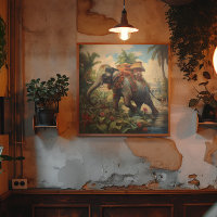 Vintage botanical scene elephant with howdah  