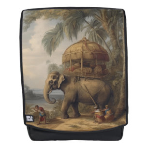 Vintage botanical scene elephant with howdah too backpack