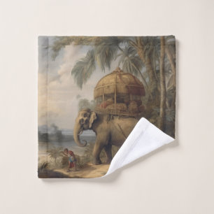 Vintage botanical scene elephant with howdah too bath towel set