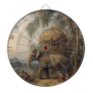 Vintage botanical scene elephant with howdah too dartboard