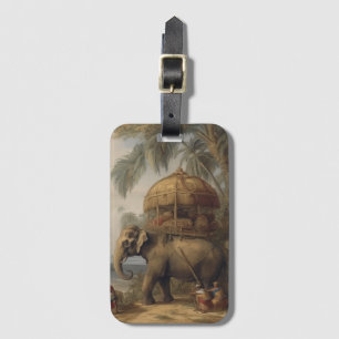 Vintage botanical scene elephant with howdah too  luggage tag