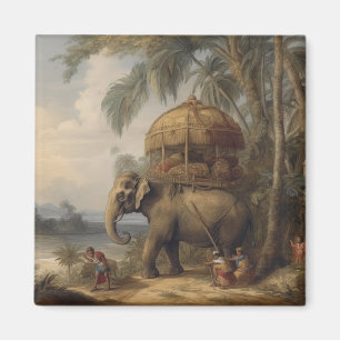 Vintage botanical scene elephant with howdah too magnet