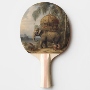 Vintage botanical scene elephant with howdah too ping pong paddle