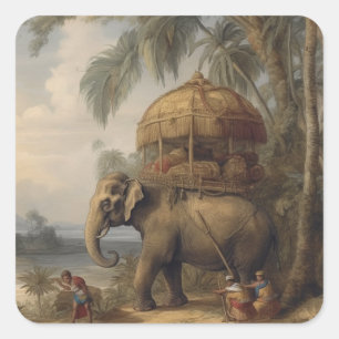 Vintage botanical scene elephant with howdah too square sticker