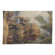 Vintage botanical scene elephant with howdah too 