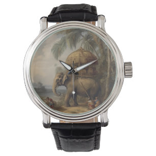 Vintage botanical scene elephant with howdah too  watch
