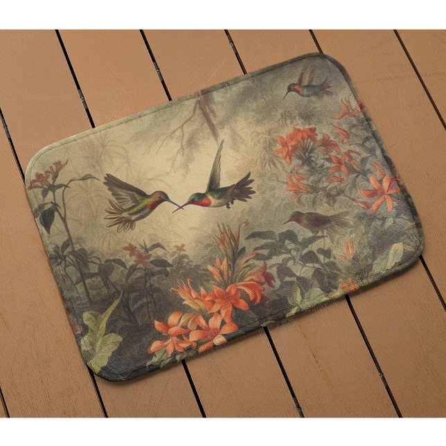 Vintage botanical scene hummingbirds and flowers bath mat (Creator Uploaded)