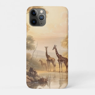 Vintage botanical scene of giraffes by the river Case-Mate iPhone case