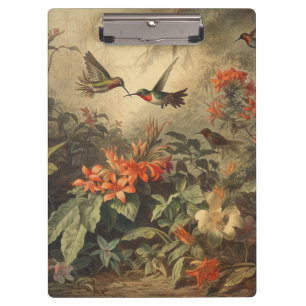 Vintage botanical scene of hummingbirdsand flowers clipboard