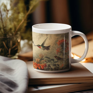 Vintage botanical scene of hummingbirdsand flowers coffee mug