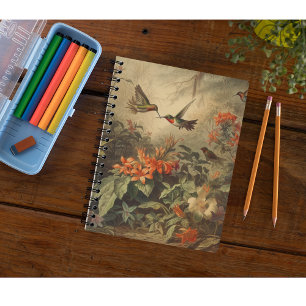 Vintage botanical scene of hummingbirdsand flowers notebook