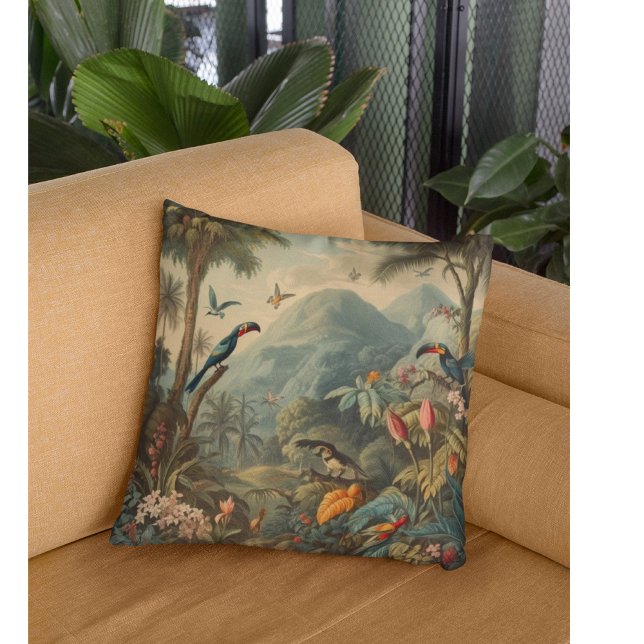 Vintage botanical scene of parrots and flowers cushion (Creator Uploaded)