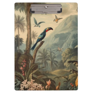Vintage botanical scene of Toucans and flowers Clipboard