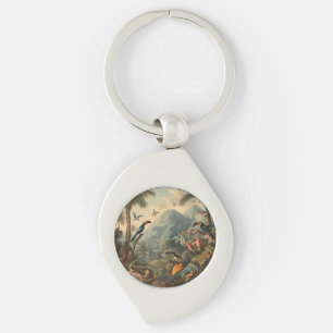 Vintage botanical scene of toucans and flowers key ring