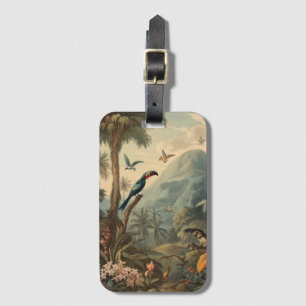 Vintage botanical scene of Toucans and flowers Luggage Tag