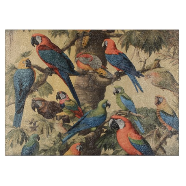 Vintage botanical scene parrots customisable  cutting board (Front)