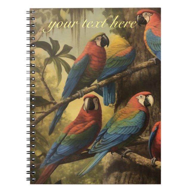 Vintage botanical scene parrots customisable  notebook (Front)