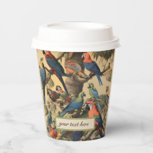 Vintage botanical scene parrots customisable paper cups