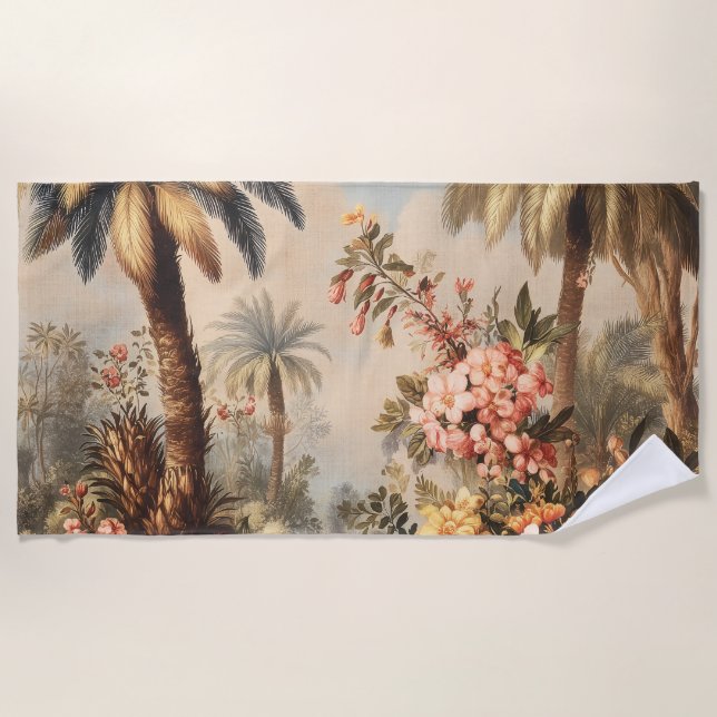 Vintage Botanical Scene with Palms Beach Towel (Front)
