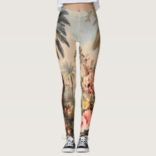 Vintage Botanical Scene with Palms Leggings