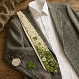 Vintage Botanical Shamrock & Four Leaf Clover Tie