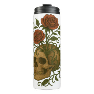 Vintage Botanical Skull with Red Roses Gothic Art Thermal Tumbler