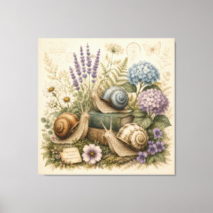 Vintage Botanical Snails Nature Canvas Wall Art