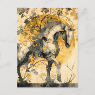 Vintage Botanical Spirit White Horse Floral Vines Announcement Postcard