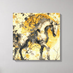Vintage Botanical Spirit White Horse Floral Vines Canvas Print