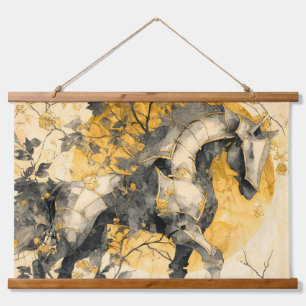 Vintage Botanical Spirit White Horse Floral Vines Hanging Tapestry