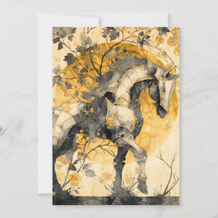 Vintage Botanical Spirit White Horse Floral Vines Holiday Card